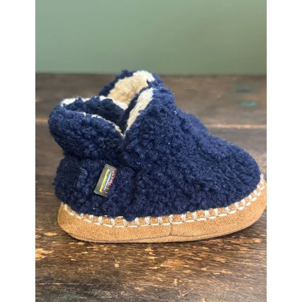 LL Bean Cozy Slipper Booties Toddler Size 3-4 Navy Blue Suede Sole
